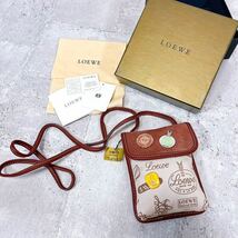 未使用 LOEWE ロエベ 160周年 ショルダーバッグ ミニポシェット キャンバス スウェード ブラウン 箱付き タグ付き 1円_画像1