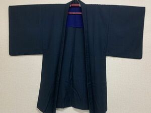 美品　男物　紳士　単衣　ウールの羽織　黒色×藍色ミックス糸　普段着　コスプレにも　保管品