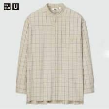 新品未使用　定価3990円　UNIQLO U フランネルオーバーサイズスタンドカラーチェックシャツ ナチュラル Lサイズ ユニクロユー