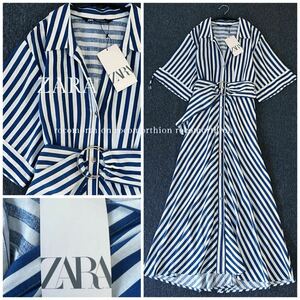 新タグ ザラ ZARA リネンブレンドベルト付大人マリンテイスト羽織◎ロングワンピース シャツワンピース 