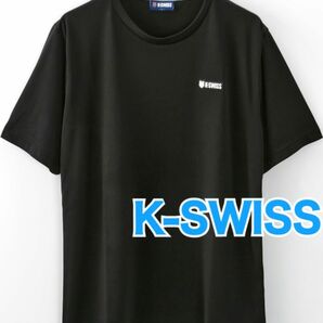 K-SWISS ケースイス　半袖シャツ　吸汗速乾　トップス　スポーツウェア　ブラック　Mサイズ　メンズ　シンプル　ロゴ入り　送料込