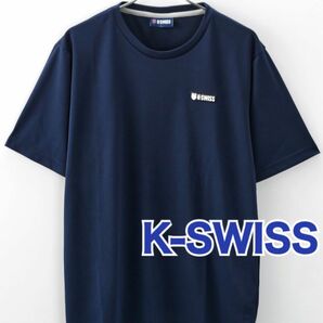 K-SWISS ケースイス　半袖シャツ　吸汗速乾　トップス　スポーツウェア　ネイビー　Mサイズ　メンズ　シンプル　ロゴ入り　送料込