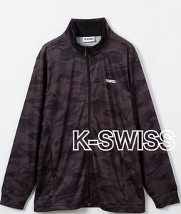 K-SWISS ケースイス　長袖シャツ　フルジップ　吸汗速乾　UVカット　消臭　スポーツウェア　ブラック　LL メンズ　カモフラ