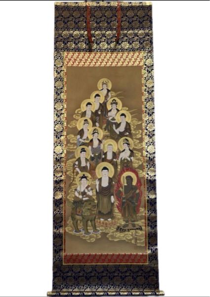 肉筆☆仏画☆福田素仙『十三佛』金襴表装・金軸先 共箱