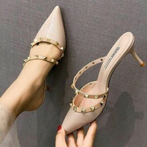 *23cm* studs pumps po Inte dotu white lovely mules sandals stylish Korea [586]U428