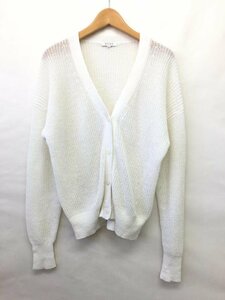 [ including carriage ] PLST plus te cardigan white plain linen flax 100% knitted ground V neck feather weave simple sizeM carrier /958889