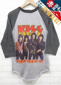 8T1710【クリックポスト対応】 80s KISS ワールドツアー ラグランTシャツ USA製 キッス ビンテージ