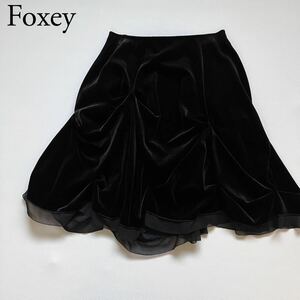 美品 VELOUR NOIR by FOXEY NEWYORK ベロアノアール フォクシーニューヨーク フレアスカート ベロアスカート スプラッシュベロア シフォン