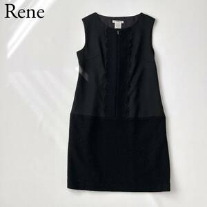 美品 Rene ルネ ドレス　ブラック 膝丈ワンピース　スカラップ ノースリーブ セレモニー 結婚式 披露宴 パーティ フォーマル レディース