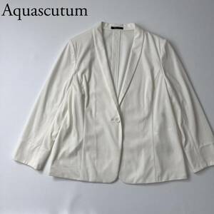 美品 Aquascutum アクアスキュータム テーラードジャケット コットンジャケット　ブレザー ストレッチ　オフホワイト レディース