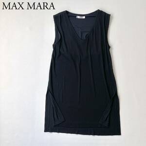 美品 MAX MARA マックスマーラ ノースリーブブラウス チュニック　トップス 白タグ Vネック　サイドスリット レディース