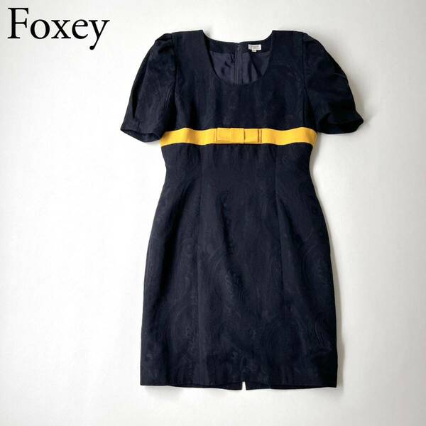 FOXEY BOUTIQUE フォクシーブティック ワンピース パフスリーブ　ドレス 膝丈　ペイズリー柄 vintage ヴィンテージ 大きいサイズ