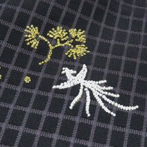 特選 訪問着 着物 中古 正絹 袷 フォーマル 相良刺繍 格子模様 桐竹鳳凰文 黒色 多色 金 身丈170cm 裄70.5cm L トール きもの北條 A1003-1_画像8