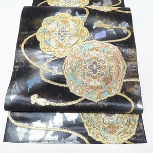 ★きもの北條★ 鏡裏文 花文 華紋 箔糸 六通 中古 正絹 袋帯 T667-14の画像2