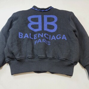 激レア●90Sヴィンテージ●BALENCIAGAバレンシアガスポーツParis ビッグロゴ ニットジップアップジャケットジャンパー裏キルティングの画像4