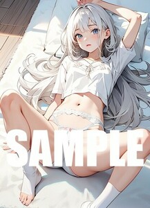 【一点物 アートイラスト】ai 美女 美少女 ポスター 2次元 アニメ 高画質 同人 漫画 ファンタジー 美尻 銀髪 写真光沢紙 A4サイズ 00274