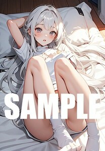 【一点物 アートイラスト】ai 美女 美少女 ポスター 2次元 アニメ 高画質 同人 漫画 ファンタジー 美尻 銀髪 写真光沢紙 A4サイズ 00278