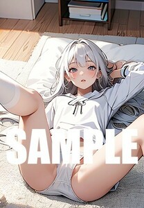 【一点物 アートイラスト】ai 美女 美少女 ポスター 2次元 アニメ 高画質 同人 漫画 ファンタジー 美尻 銀髪 写真光沢紙 A4サイズ 00273