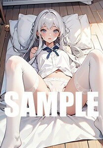 【一点物 アートイラスト】ai 美女 美少女 ポスター 2次元 アニメ 高画質 同人 漫画 ファンタジー 美尻 銀髪 写真光沢紙 A4サイズ 00266