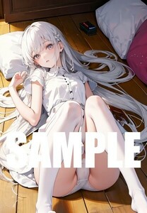 【一点物 アートイラスト】ai 美女 美少女 ポスター 2次元 アニメ 高画質 同人 漫画 ファンタジー 美尻 銀髪 写真光沢紙 A4サイズ 00235