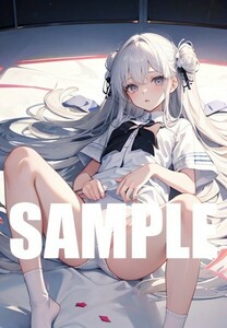 【一点物 アートイラスト】ai 美女 美少女 ポスター 2次元 アニメ 高画質 同人 漫画 ファンタジー 美尻 銀髪 写真光沢紙 A4サイズ 00216