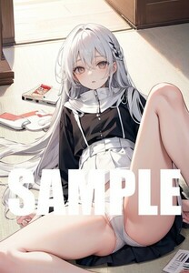 【一点物 アートイラスト】ai 美女 美少女 ポスター 2次元 アニメ 高画質 同人 漫画 ファンタジー 美尻 銀髪 写真光沢紙 A4サイズ 00214