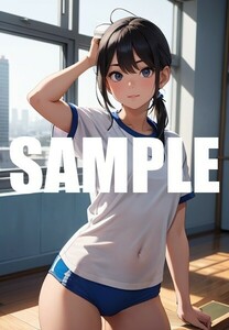 【一点物 アートイラスト】ai 美女 美少女 ポスター 2次元 アニメ 高画質 同人 漫画 体操服 美尻 ブルマ 写真光沢紙 A4サイズ 00217