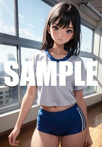 【一点物 アートイラスト】ai 美女 美少女 ポスター 2次元 アニメ 高画質 同人 漫画 体操服 美尻 ブルマ 写真光沢紙 A4サイズ 00216