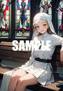 【一点物 アートイラスト】ai 美女 美少女 ポスター 2次元 アニメ 高画質 同人 漫画 シスター 太もも むちむち 写真光沢紙 A4サイズ 00231