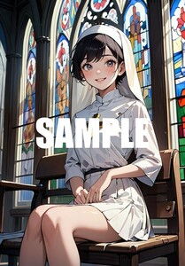 【一点物 アートイラスト】ai 美女 美少女 ポスター 2次元 アニメ 高画質 同人 漫画 シスター 太もも むちむち 写真光沢紙 A4サイズ 00228