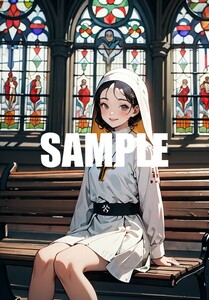 【一点物 アートイラスト】ai 美女 美少女 ポスター 2次元 アニメ 高画質 同人 漫画 シスター 太もも むちむち 写真光沢紙 A4サイズ 00237