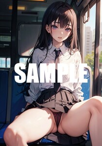 【一点物 アートイラスト】ai 美女 美少女 ポスター 2次元 アニメ 高画質 同人 漫画 車内 制服 美尻 写真光沢紙 A4サイズ 00271