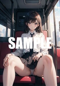 【一点物 アートイラスト】ai 美女 美少女 ポスター 2次元 アニメ 高画質 同人 漫画 車内 制服 美尻 写真光沢紙 A4サイズ 00266