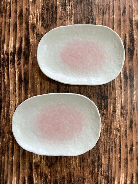 ピンク オーバル皿2枚 取り皿 オシャレ カフェ風 和洋食器 陶磁器 美濃焼