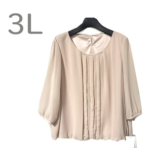 * new goods / tuck /. origin design / chiffon blouse /3L/ clean series / Kiyoshi ./ large size / office / ceremony / pink beige *f10169