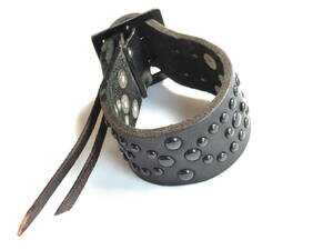 I*RISH Irish bracele bangle belt studs dome type black black leather original leather lock punk 