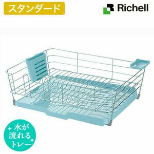 新品　リッチェル シェリー ワイヤー水切りセット L 小物トレー付き ミントブルー　水切りかご 