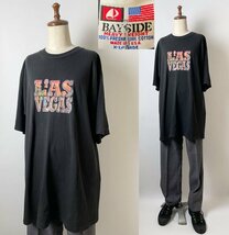 ★【90s USA製 XL 両面プリント オーバーサイズ】ビンテージ BAY SIDE ベイサイド Las Vegas ラスベガス ブラック 半袖 Tシャツ XL_画像1