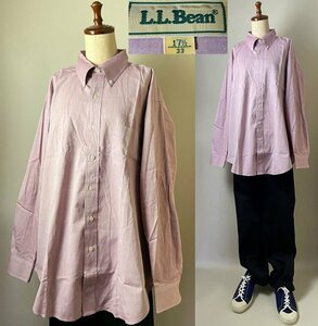 ★【激レア 香港製 名作】70s～90s LLBEAN LLビーン(L.L.) コットン100％ ボタンダウン 薄手 オックスフォード 長袖 シャツ 17ハーフ 33