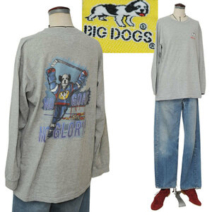 ★【隠れた名作 USA製 90s位 ビンテージ】1991年コピーライト有 Big Dogs ビッグドッグ 両面プリント ロンTシャツ グレー系 サイズM