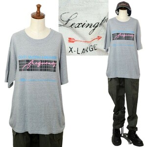 ★【希少 USA製 デザイン◎】80s ビンテージ Lexington レキシントン コットンポリ50 FREQUENCY EXTENDED RANGE 霜降りグレー Tシャツ XL