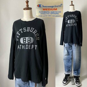 ★国内正規品 近年 ビンテージ Champion チャンピオン 復刻 ヘインズブランズ PITTSBURGH 88 ATH.DEPT カレッジ 長袖 Tシャツ M ブラック