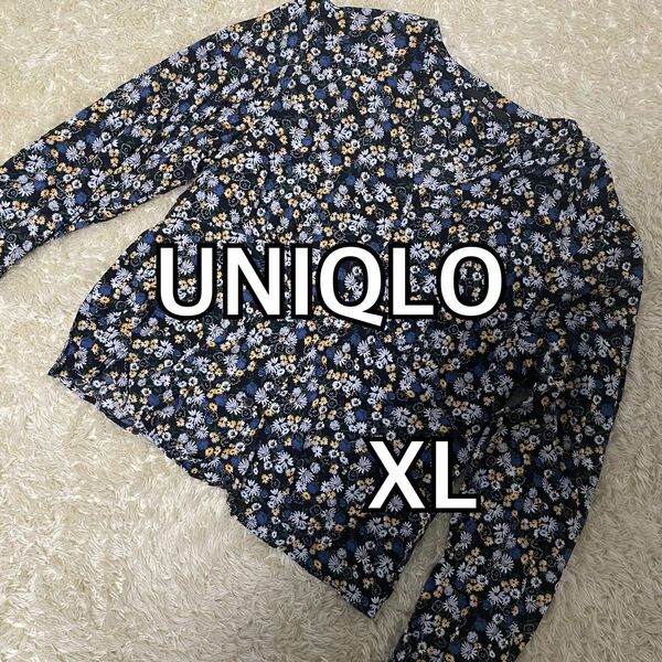 ★大きいサイズLL UNIQLO ユニクロ　花柄　シャツ　vネックシャツ