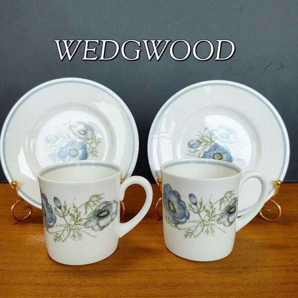 大きいサイズ ウェッジウッド WEDGWOOD スージークーパー グレンミスト カップ＆プレート 黒壺 廃盤 希少品 青いケシの花 希少品 英国