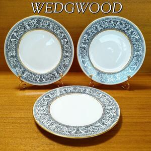 美品★ ウェッジウッド WEDGWOOD コロンビア フロレンティーン ブラック ドラゴン サラダプレート ３枚セット まとめ売り コロンビア 龍 