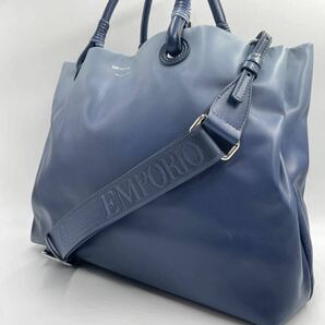 A4◎【希少／未使用級】EMPORIO ARMANI エンポリオアルマーニ メンズ トートバッグ 斜め掛け A4 2way ショルダー ビジネス レザー ブルー系の画像1