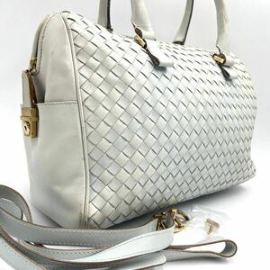 ボッテガヴェネタ BOTTEGAVENETA イントレチャート 2way ボストンバッグ ショルダーバッグ レザー 白 ホワイト系 肩掛け 鍵