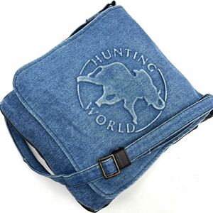 * прекрасный товар * Hunting World мужской Denim сумка на плечо наклонный ..A4mesenja- бизнес кожа индиго синий blue 