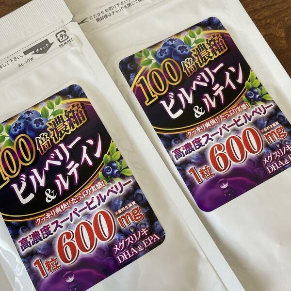 2袋組 100倍濃縮ビルベリー&ルテイン 北欧産ビルベリー600mg 健康食品 サプリメント 2袋最大 120日分　送料無料