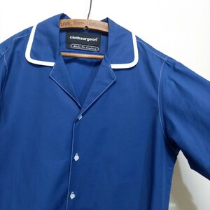 ビスポーク！イギリス製 clothsurgeon オープンカラー パイピング ライン サテン 開襟シャツ メンズ M パジャマシャツ ボックスシャツ 